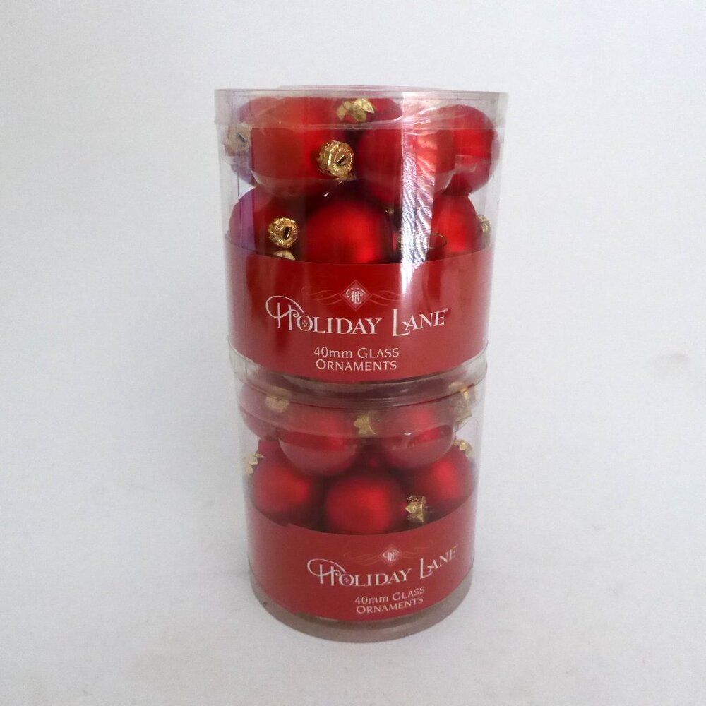 NEW 1.6” (40mm) CHRISTMAS GLASS BALL 42 ORNAMENTS MATTE RED LOT OF 2 TUBES - Picture 5 of 7